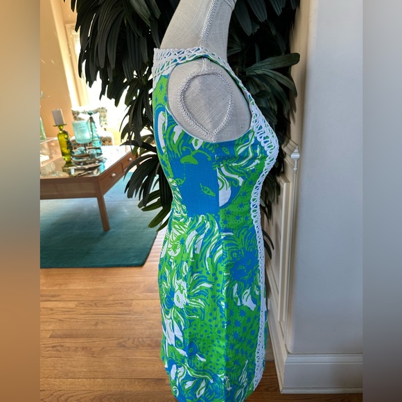 💚💙Lilly Pulitzer Limeade Roar of The Jungle Blue & Green Shift Dress Size 0💚 - Picture 6 of 16